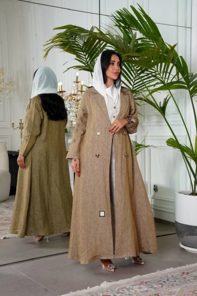 Abaya with natural lenin raw material IB135 Beage