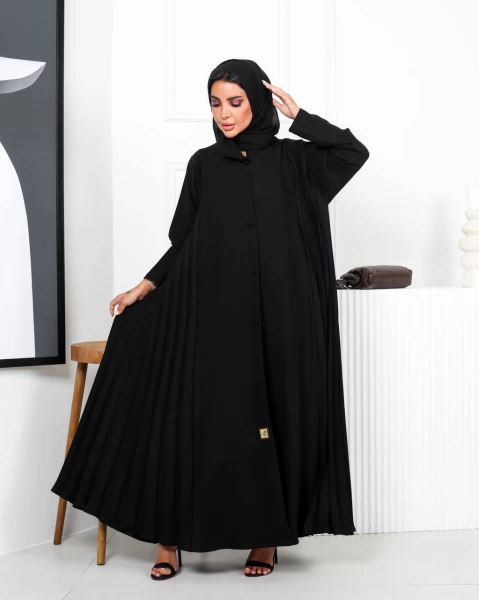 Black Crepe Abaya with Pleated Sides IB213